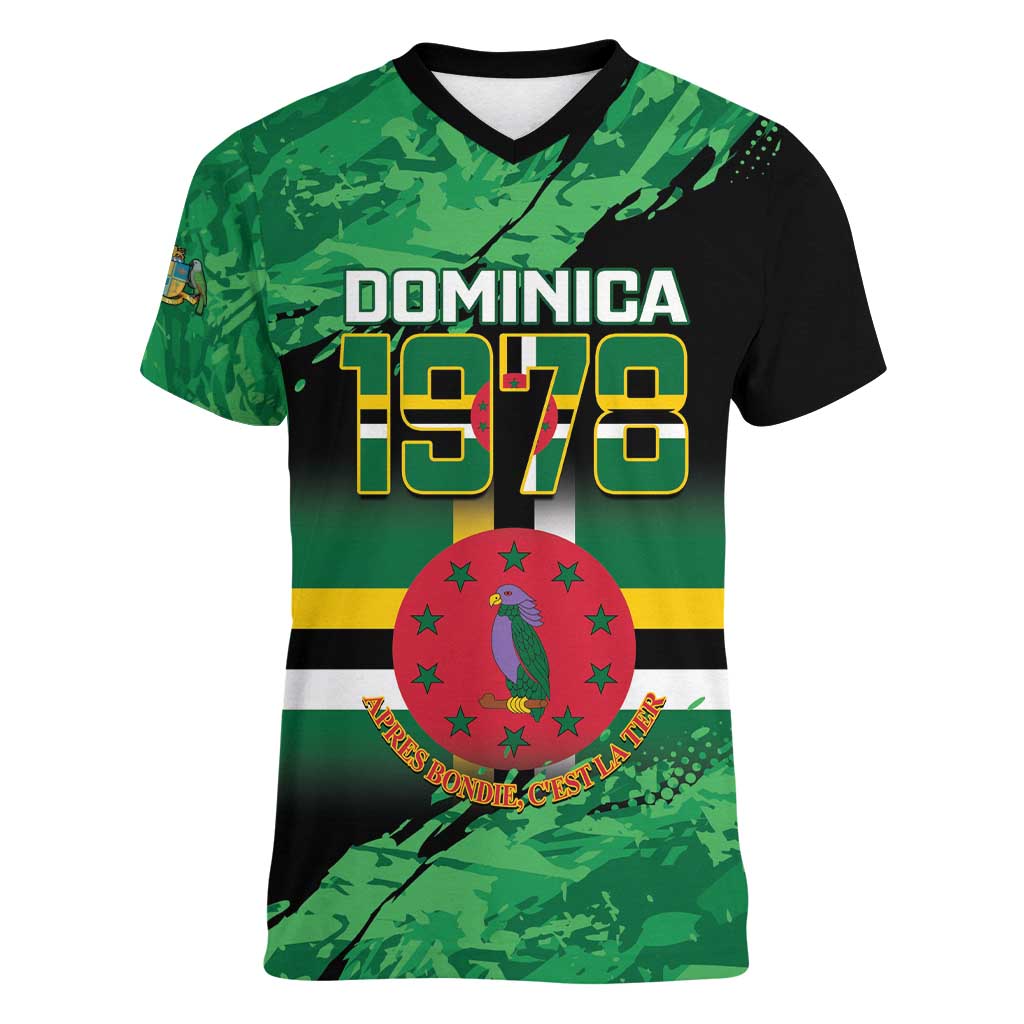 Persionalized Dominica 1978 Women V-Neck T-Shirt Dominik Independence Anniversary Grunge Style - Wonder Print Shop