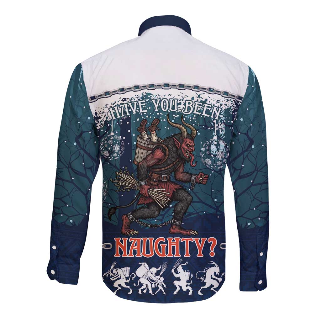 Gruss vom Krampus Christmas Long Sleeve Button Shirt Creepy Xmas Devil - Wonder Print Shop