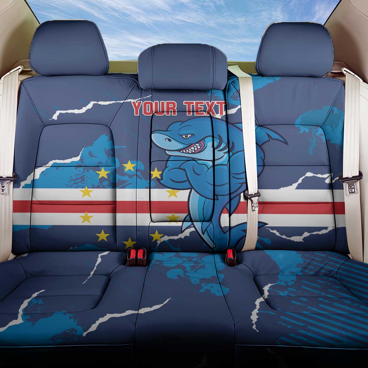 Custom Cape Verde Football Back Car Seat Cover Go Blue Sharks - Mascot Version - Wonder Print Shop