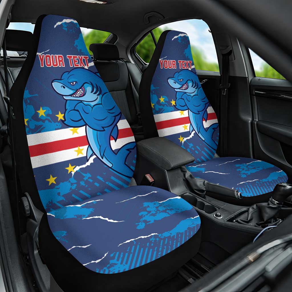 Custom Cape Verde Football Car Seat Cover Go Blue Sharks - Mascot Version - Wonder Print Shop