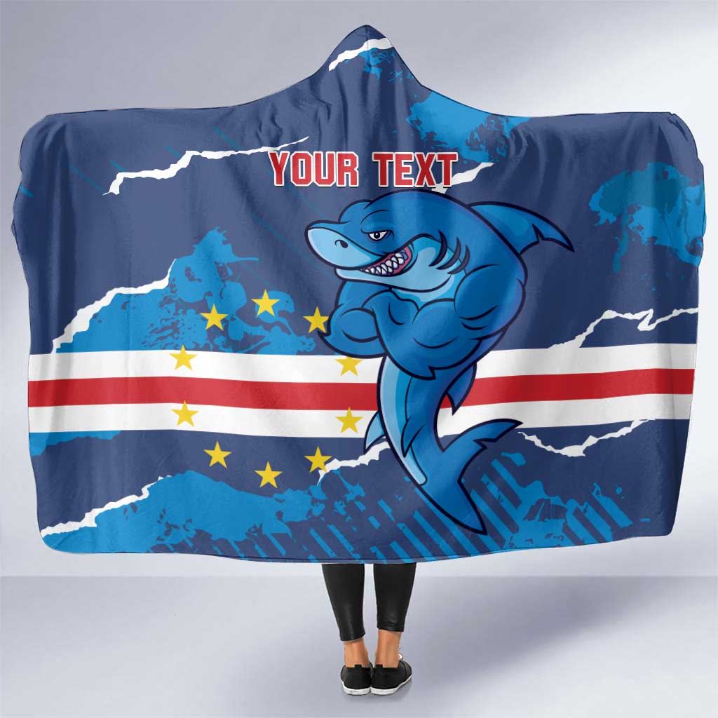 Custom Cape Verde Football Hooded Blanket Go Blue Sharks - Mascot Version