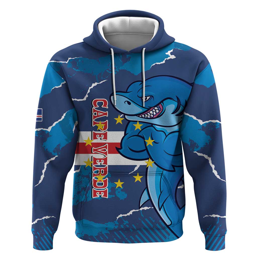 Custom Cape Verde Football Hoodie Go Blue Sharks - Mascot Version - Wonder Print Shop