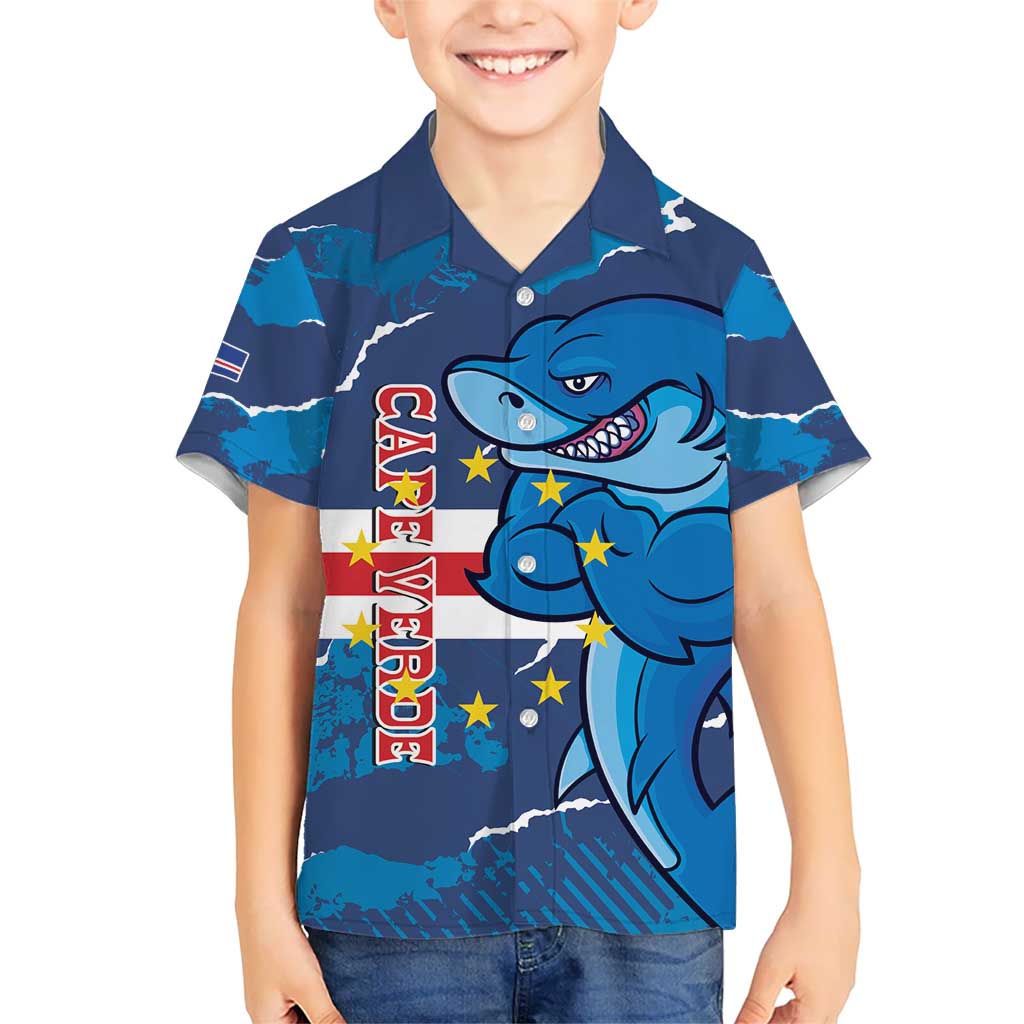 Custom Cape Verde Football Kid Hawaiian Shirt Go Blue Sharks - Mascot Version - Wonder Print Shop