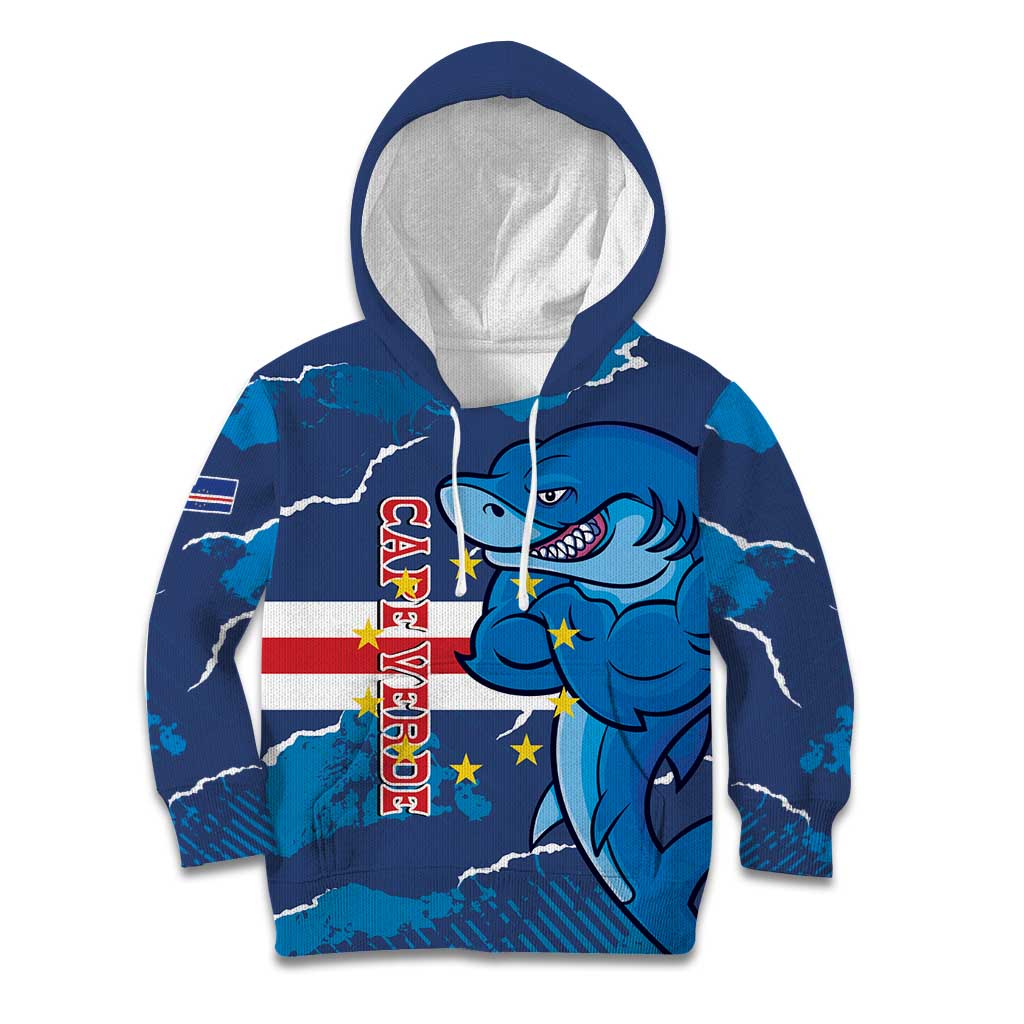 Custom Cape Verde Football Kid Hoodie Go Blue Sharks - Mascot Version - Wonder Print Shop