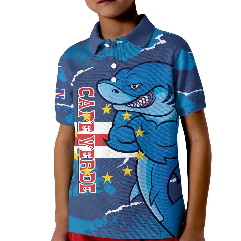 Custom Cape Verde Football Kid Polo Shirt Go Blue Sharks - Mascot Version - Wonder Print Shop