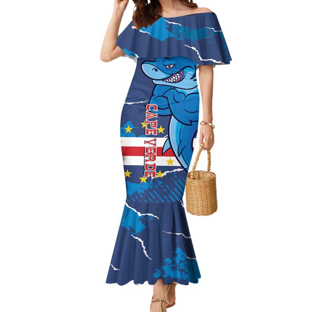 Custom Cape Verde Football Mermaid Dress Go Blue Sharks - Mascot Version - Wonder Print Shop