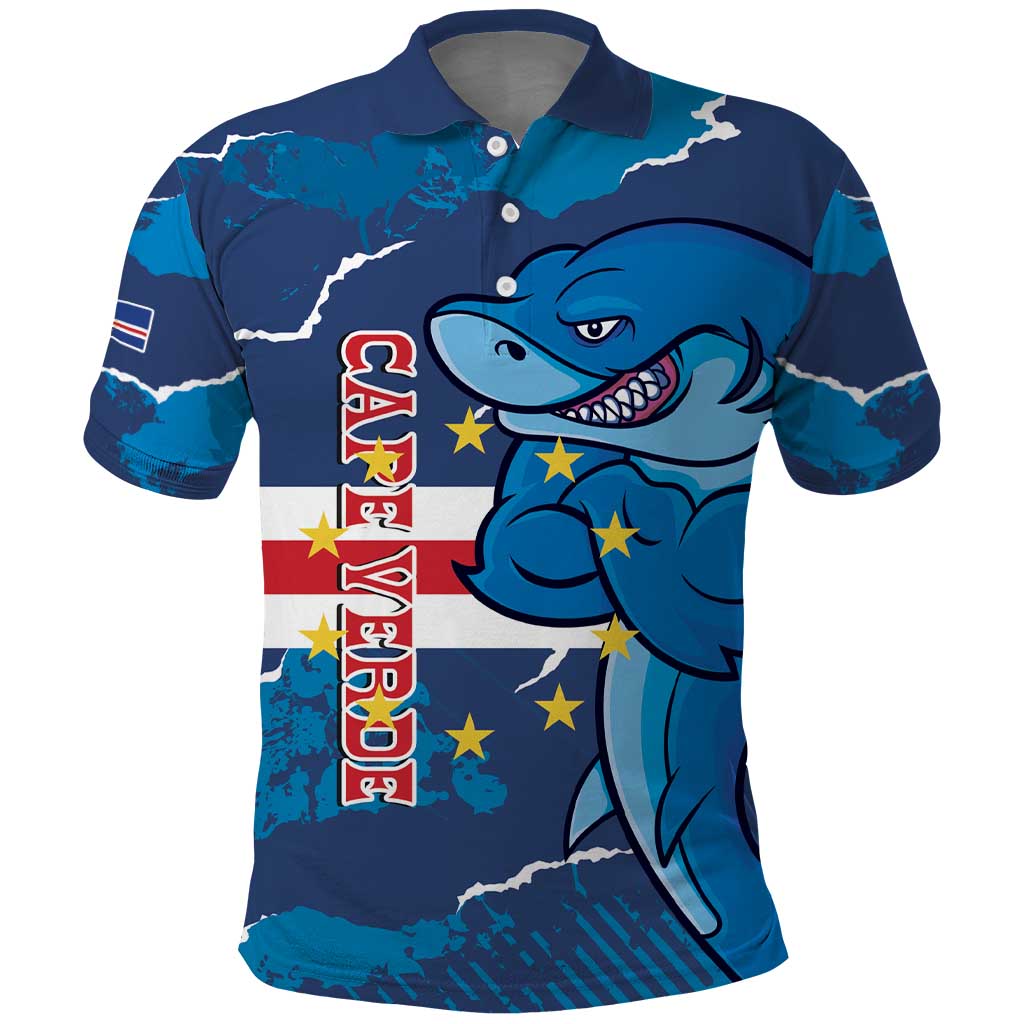 Custom Cape Verde Football Polo Shirt Go Blue Sharks - Mascot Version - Wonder Print Shop