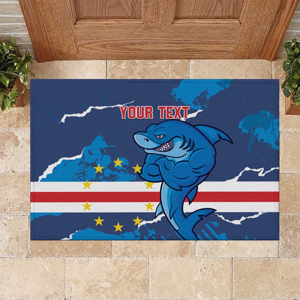 Custom Cape Verde Football Rubber Doormat Go Blue Sharks - Mascot Version - Wonder Print Shop