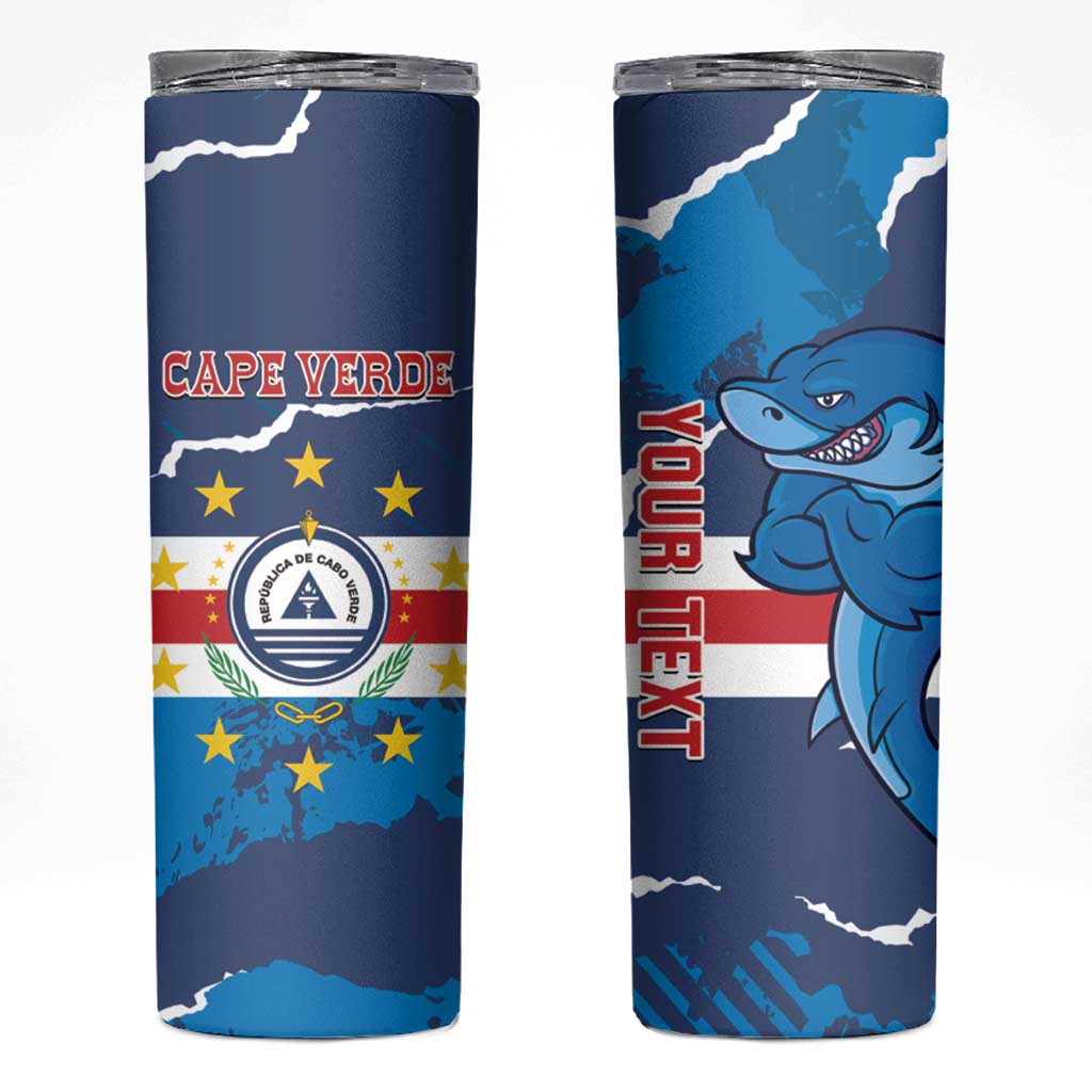 Custom Cape Verde Football Skinny Tumbler Go Blue Sharks - Mascot Version - Wonder Print Shop