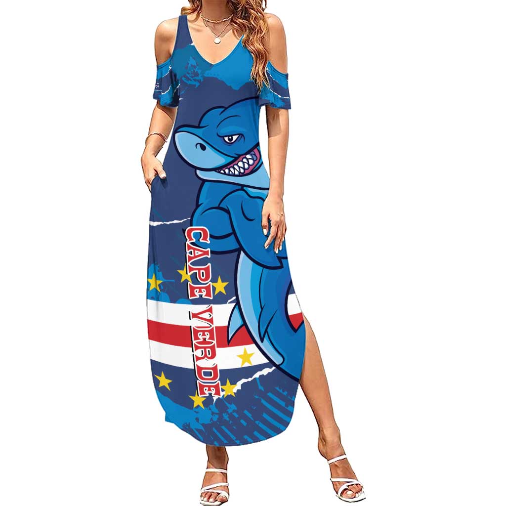 Custom Cape Verde Football Summer Maxi Dress Go Blue Sharks - Mascot Version - Wonder Print Shop