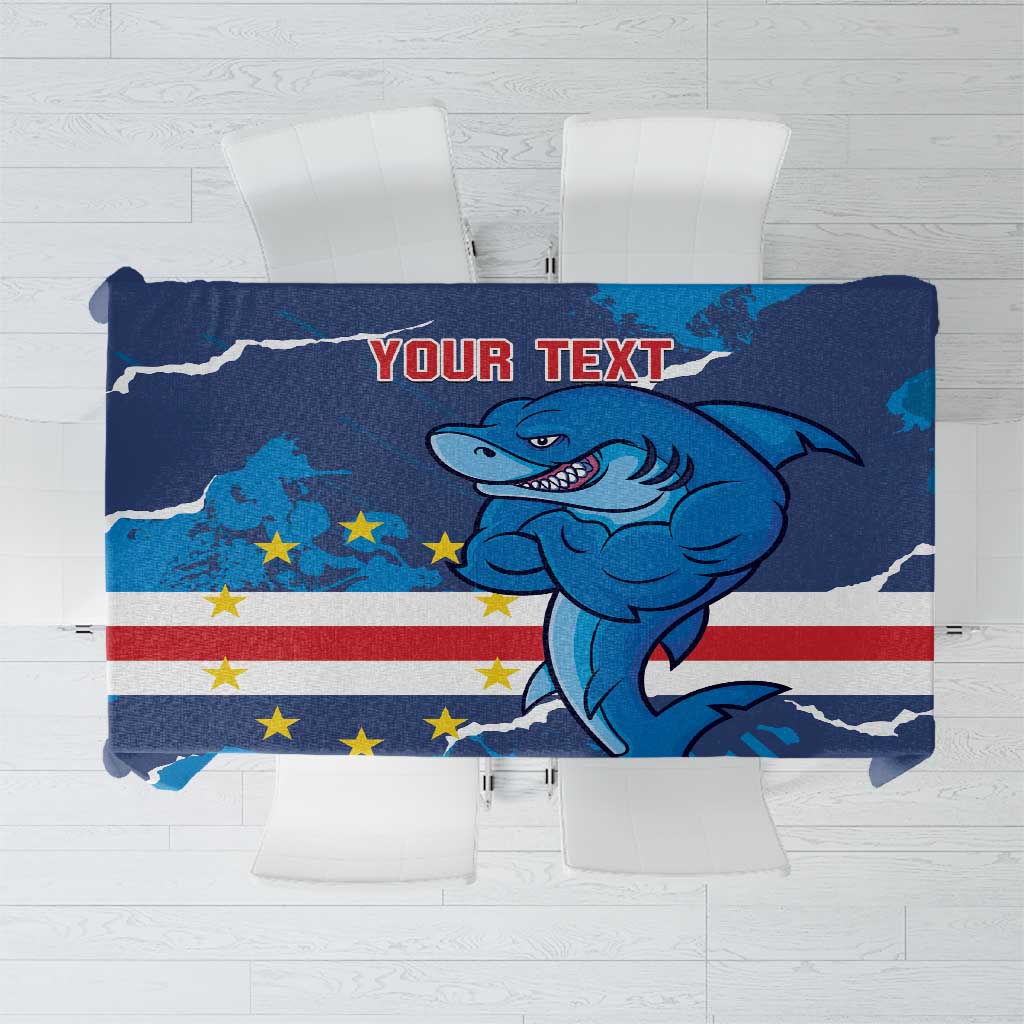 Blue football tablecloth with dolphin mascot graphic and red-white stripes
