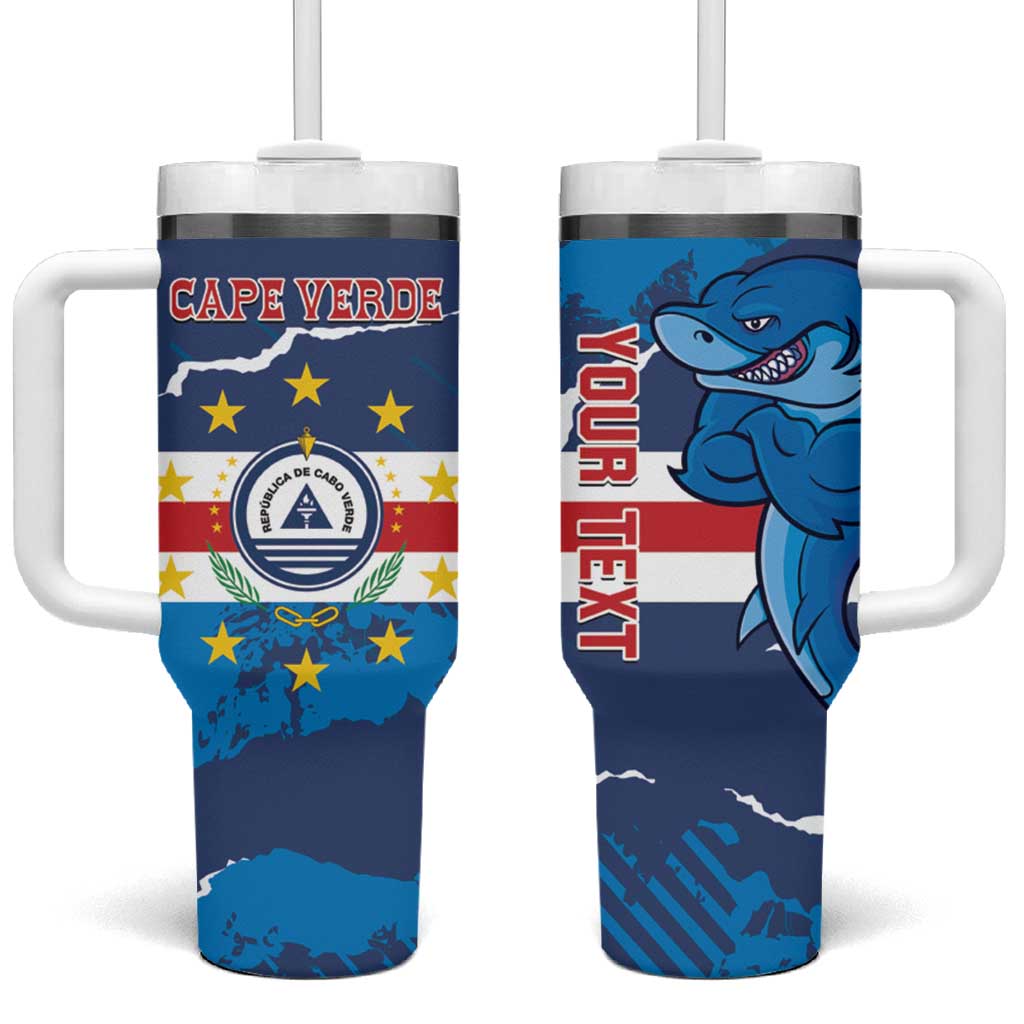 Custom Cape Verde Football Tumbler With Handle Go Blue Sharks - Mascot Version - Wonder Print Shop