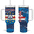 Custom Cape Verde Football Tumbler With Handle Go Blue Sharks - Mascot Version - Wonder Print Shop