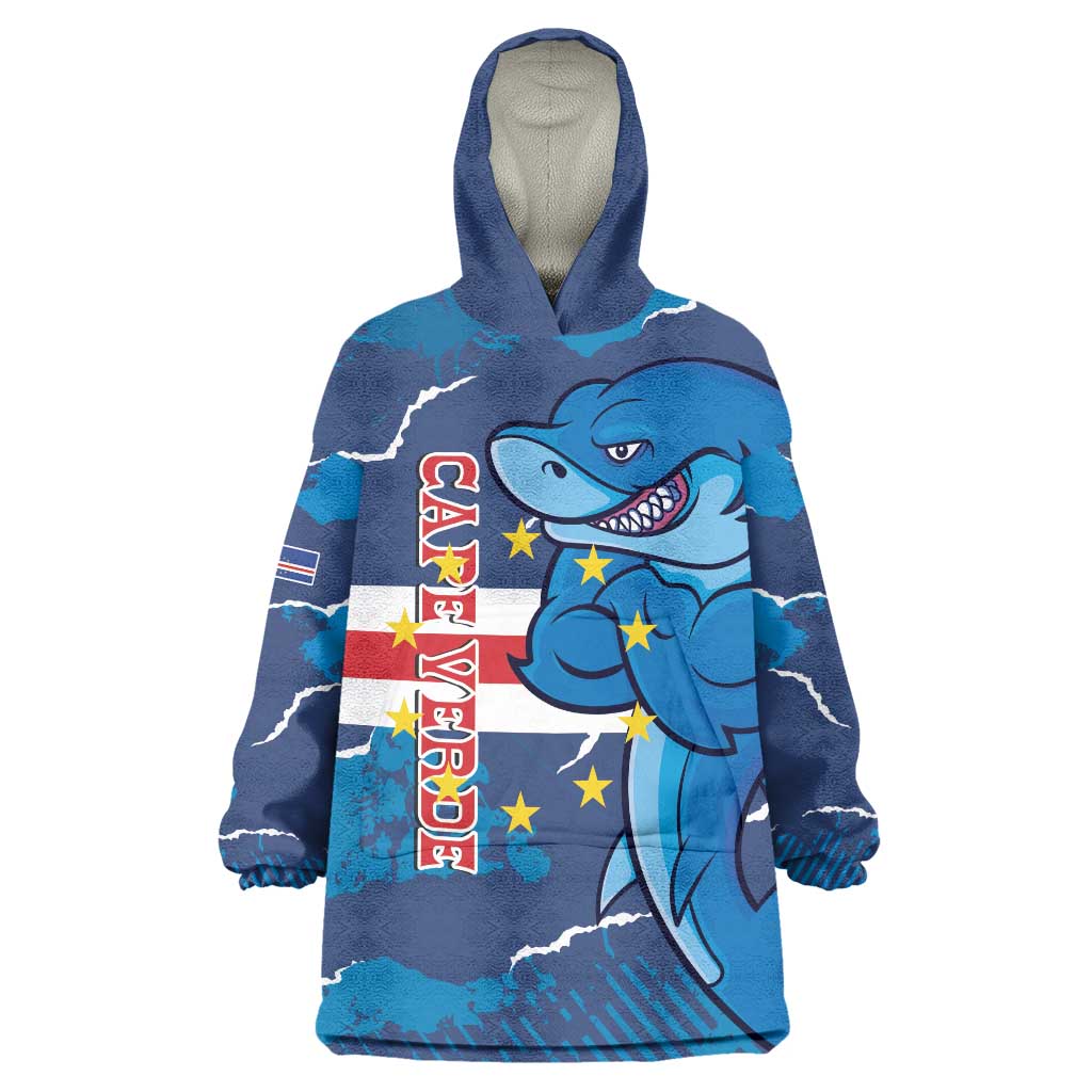 Custom Cape Verde Football Wearable Blanket Hoodie Go Blue Sharks - Mascot Version - Wonder Print Shop