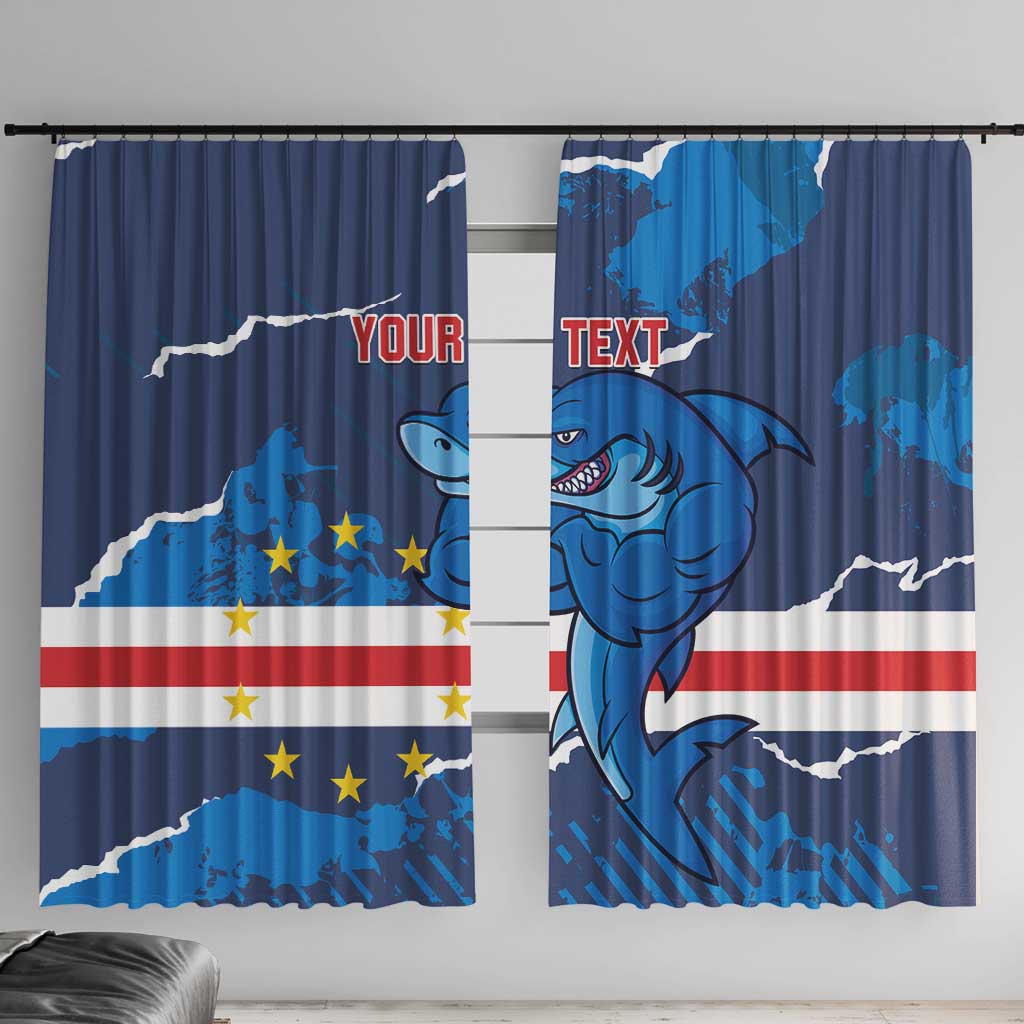 Custom Cape Verde Football Window Curtain Go Blue Sharks - Mascot Version - Wonder Print Shop