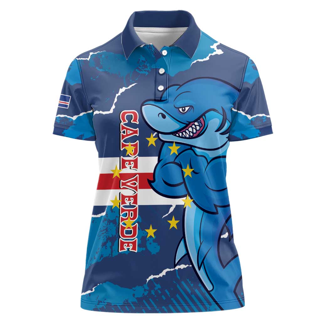 Custom Cape Verde Football Women Polo Shirt Go Blue Sharks - Mascot Version - Wonder Print Shop