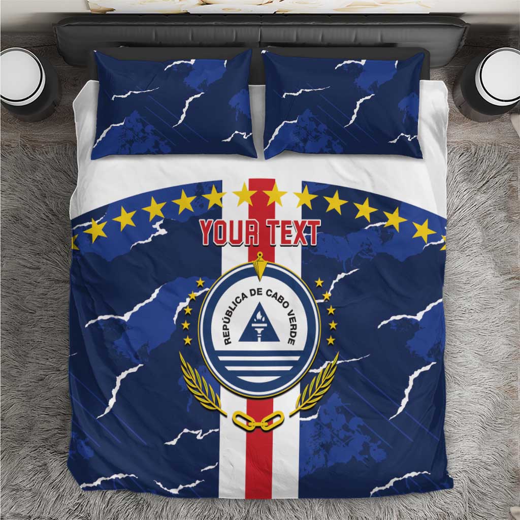 Blue football-themed bedding set with lightning map pattern and crest, two matching pillows