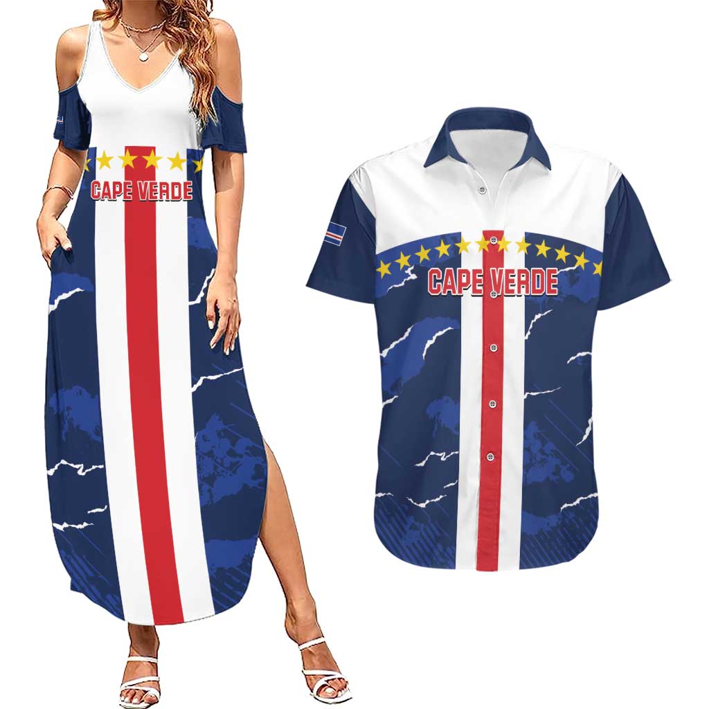 Custom Cape Verde Football Couples Matching Summer Maxi Dress and Hawaiian Shirt Go Blue Sharks - Sporty Version - Wonder Print Shop