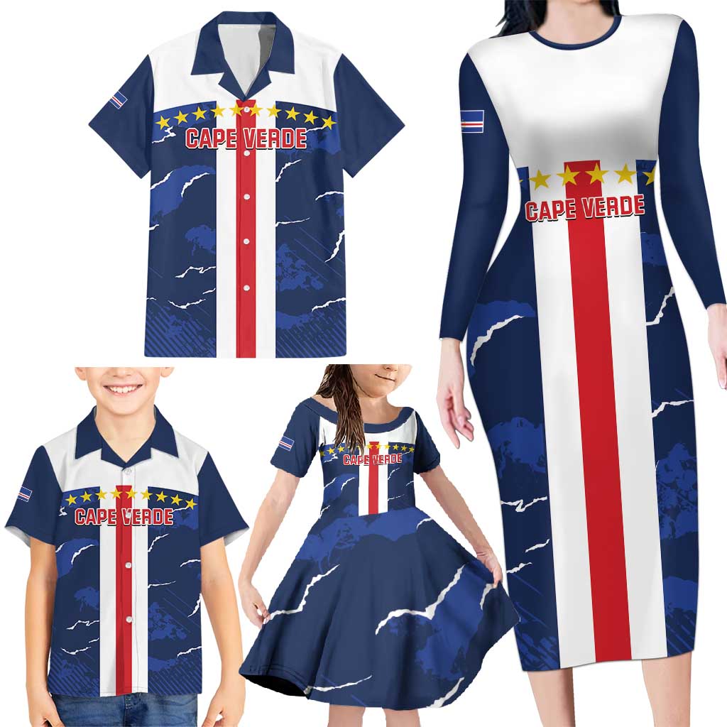 Custom Cape Verde Football Family Matching Long Sleeve Bodycon Dress and Hawaiian Shirt Go Blue Sharks - Sporty Version - Wonder Print Shop