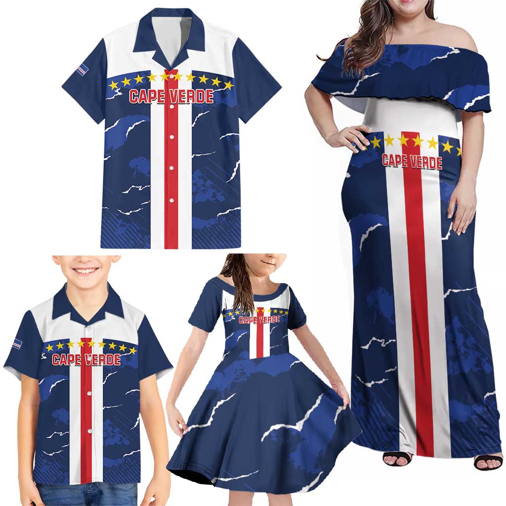 Custom Cape Verde Football Family Matching Off Shoulder Maxi Dress and Hawaiian Shirt Go Blue Sharks - Sporty Version - Wonder Print Shop