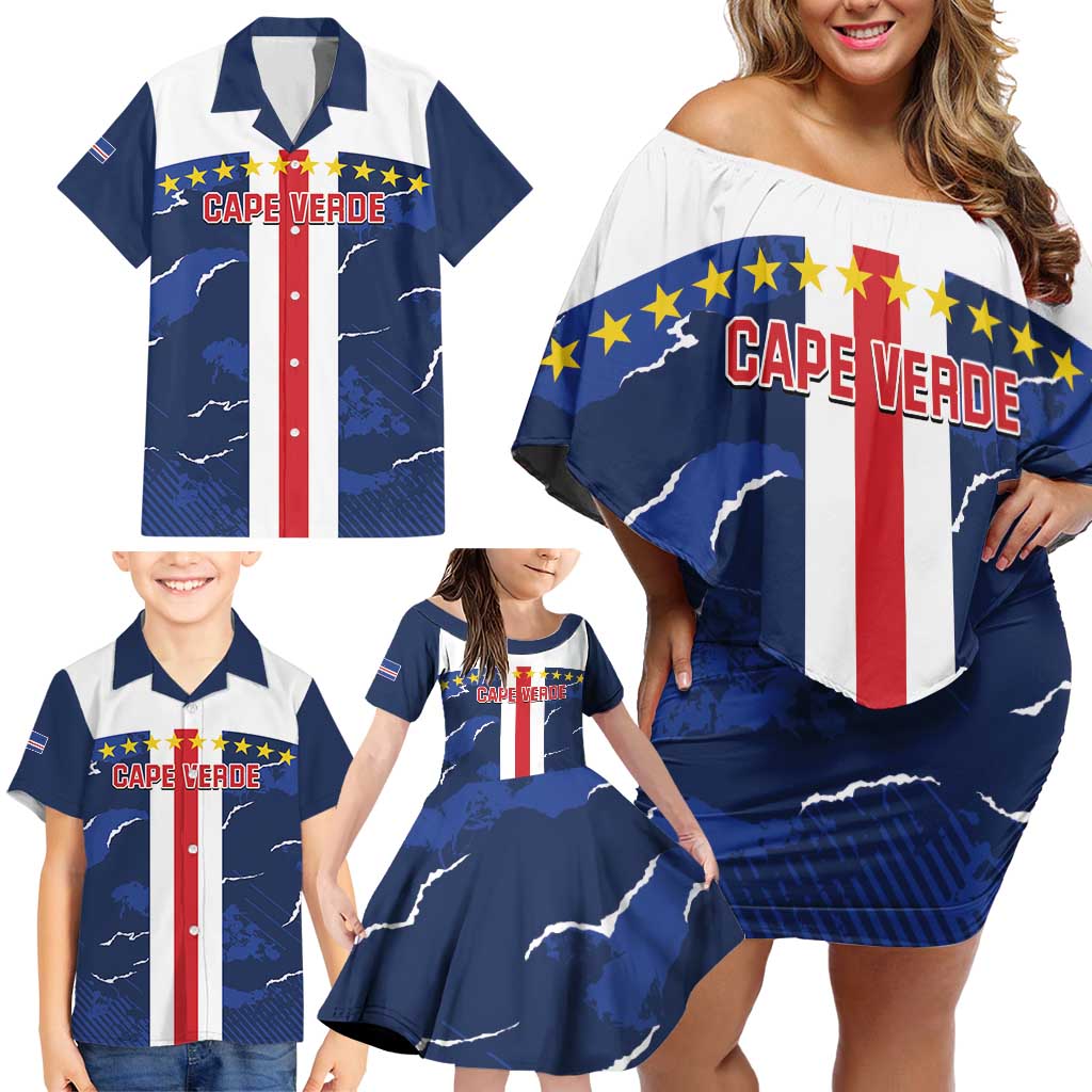 Custom Cape Verde Football Family Matching Off Shoulder Short Dress and Hawaiian Shirt Go Blue Sharks - Sporty Version - Wonder Print Shop