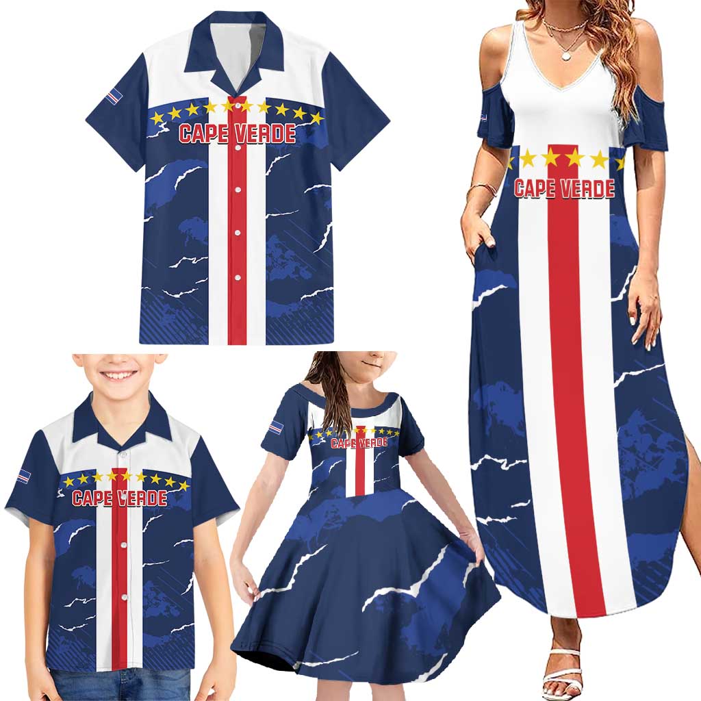 Custom Cape Verde Football Family Matching Summer Maxi Dress and Hawaiian Shirt Go Blue Sharks - Sporty Version - Wonder Print Shop