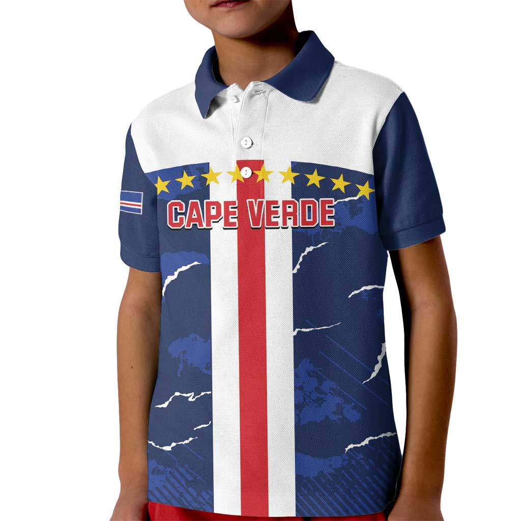 Custom Cape Verde Football Kid Polo Shirt Go Blue Sharks - Sporty Version - Wonder Print Shop