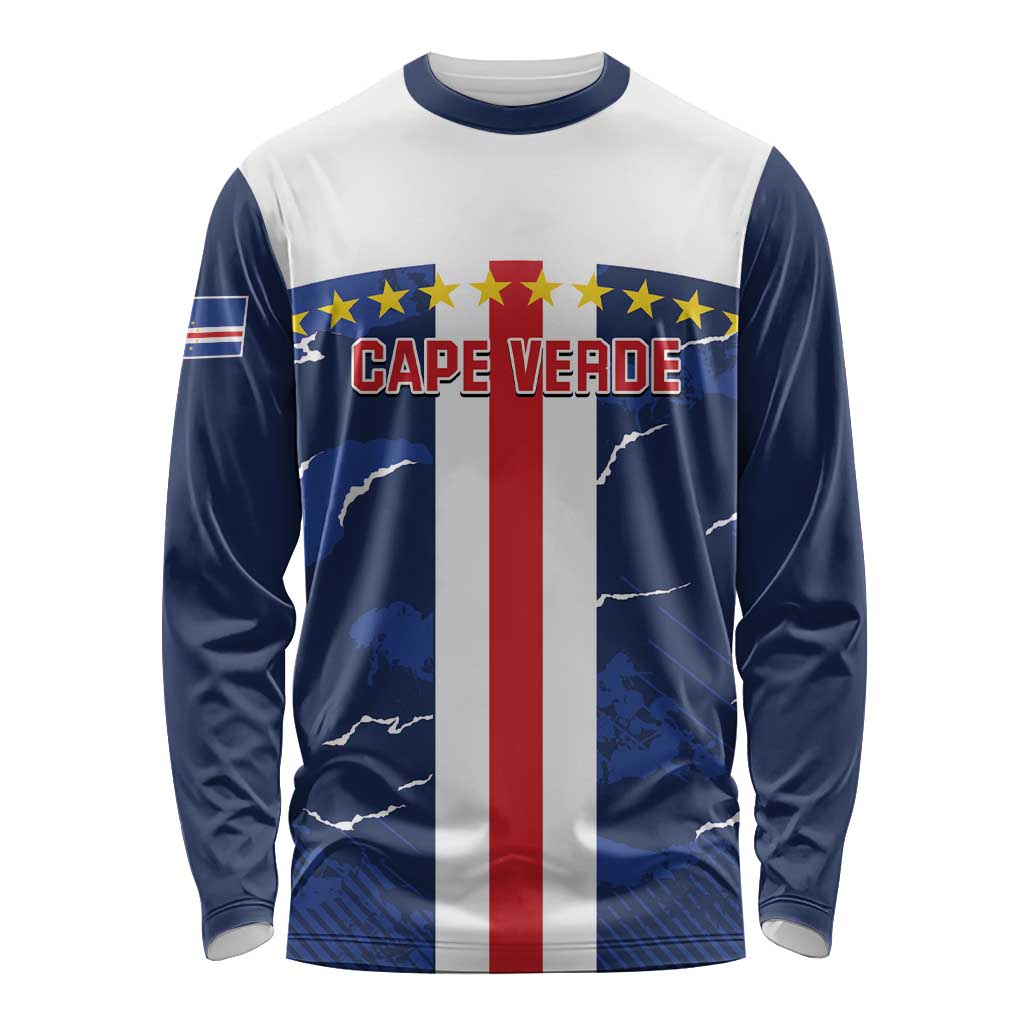 Long-sleeve football shirt in blue/white with Cape Verde graphic and flag stripe