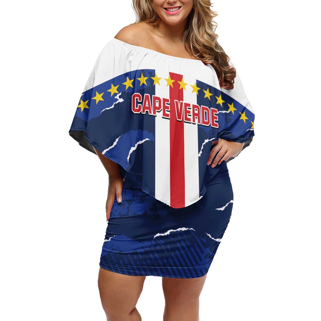 Custom Cape Verde Football Off Shoulder Short Dress Go Blue Sharks - Sporty Version - Wonder Print Shop