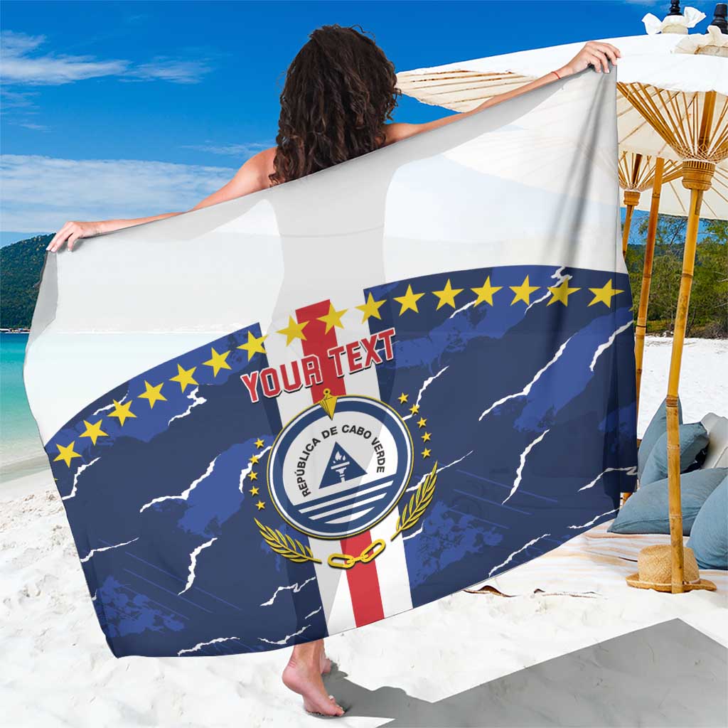 Blue and white Cape Verde crest sarong with flag stripes and custom text