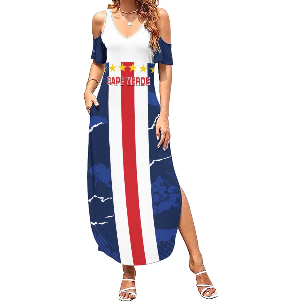 Custom Cape Verde Football Summer Maxi Dress Go Blue Sharks - Sporty Version - Wonder Print Shop