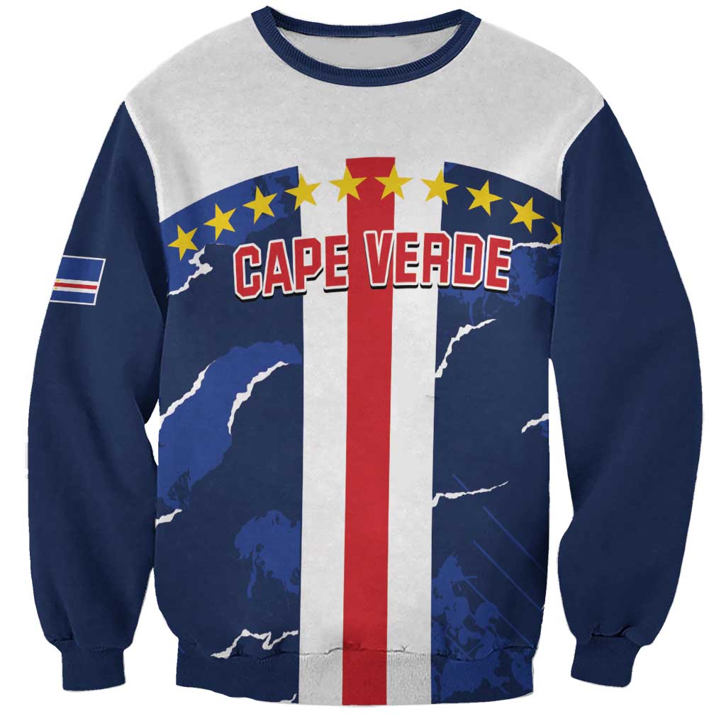 Crewneck football sweatshirt, light gray with navy sleeves and Cape Verde graphic