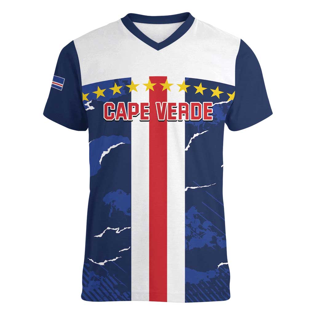 Custom Cape Verde Football Women V-Neck T-Shirt Go Blue Sharks - Sporty Version - Wonder Print Shop