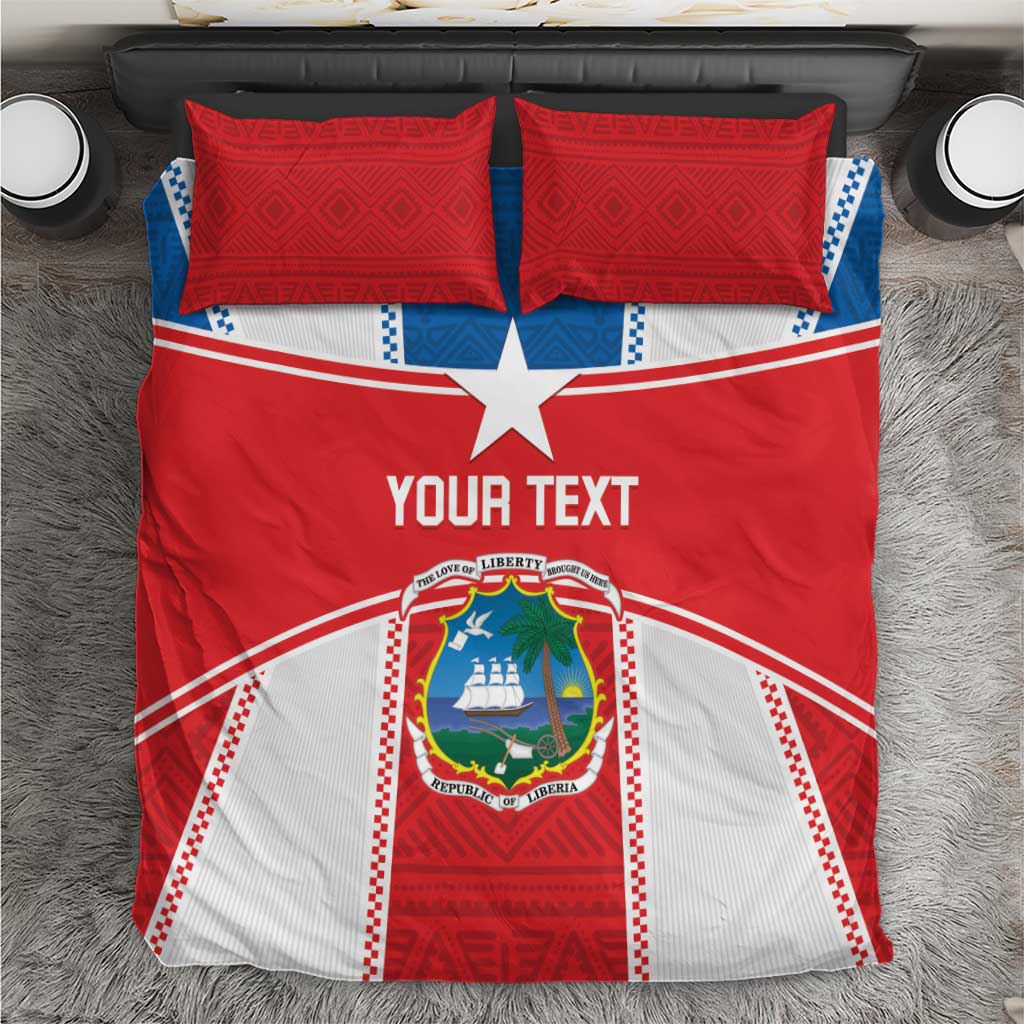Liberia football bedding set with red quilt, white panel, blue stripe, star, and 2 pillows