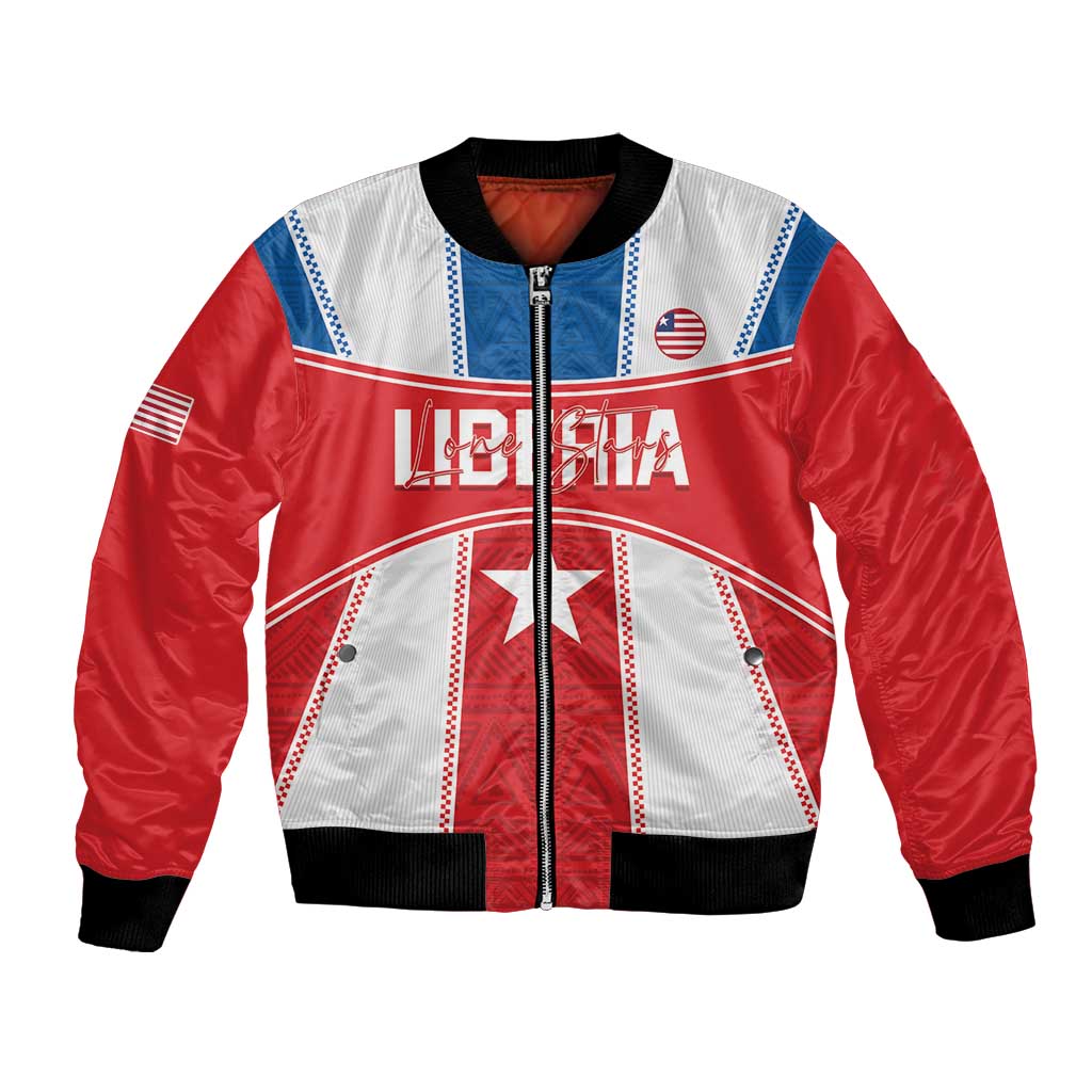 Unisex red football bomber jacket with white panels, blue trim, full zip, ribbed cuffs