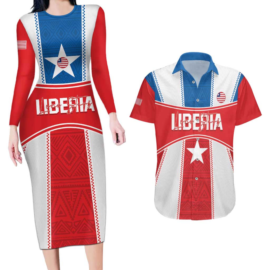 Custom Liberia Football Couples Matching Long Sleeve Bodycon Dress and Hawaiian Shirt Go Lone Stars - Sporty Style - Wonder Print Shop