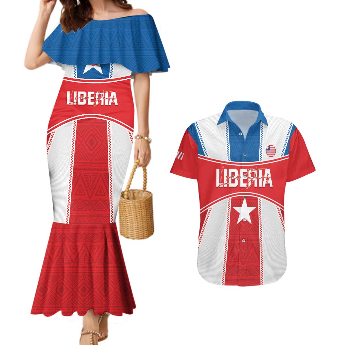 Custom Liberia Football Couples Matching Mermaid Dress and Hawaiian Shirt Go Lone Stars - Sporty Style - Wonder Print Shop