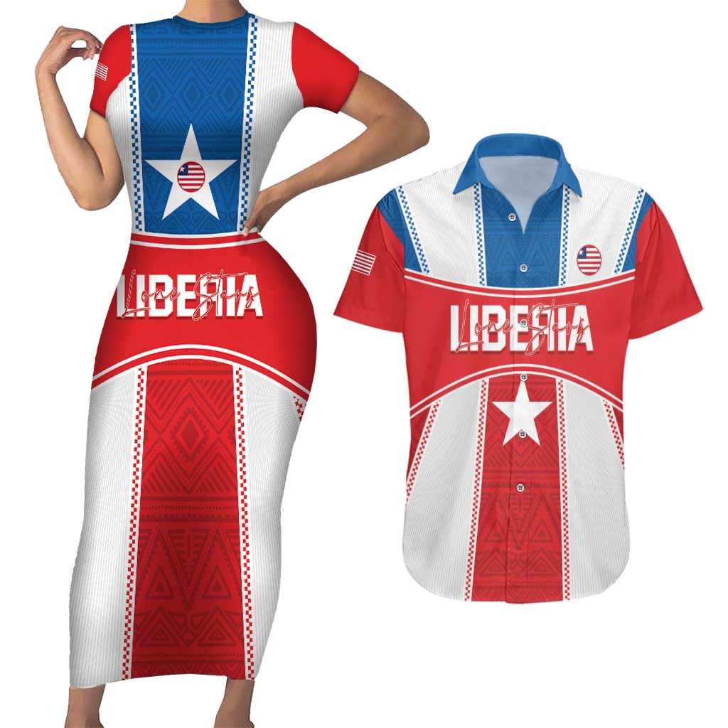 Custom Liberia Football Couples Matching Short Sleeve Bodycon Dress and Hawaiian Shirt Go Lone Stars - Sporty Style - Wonder Print Shop