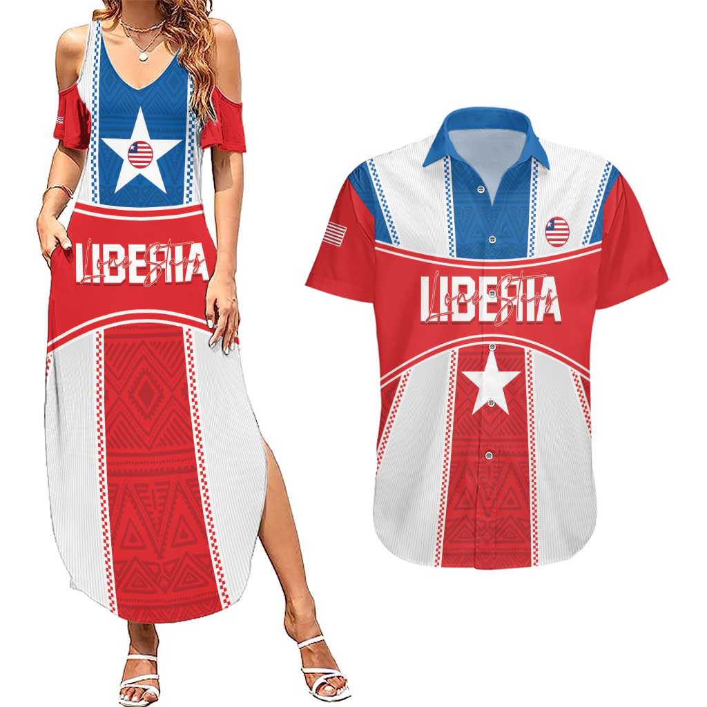 Custom Liberia Football Couples Matching Summer Maxi Dress and Hawaiian Shirt Go Lone Stars - Sporty Style - Wonder Print Shop