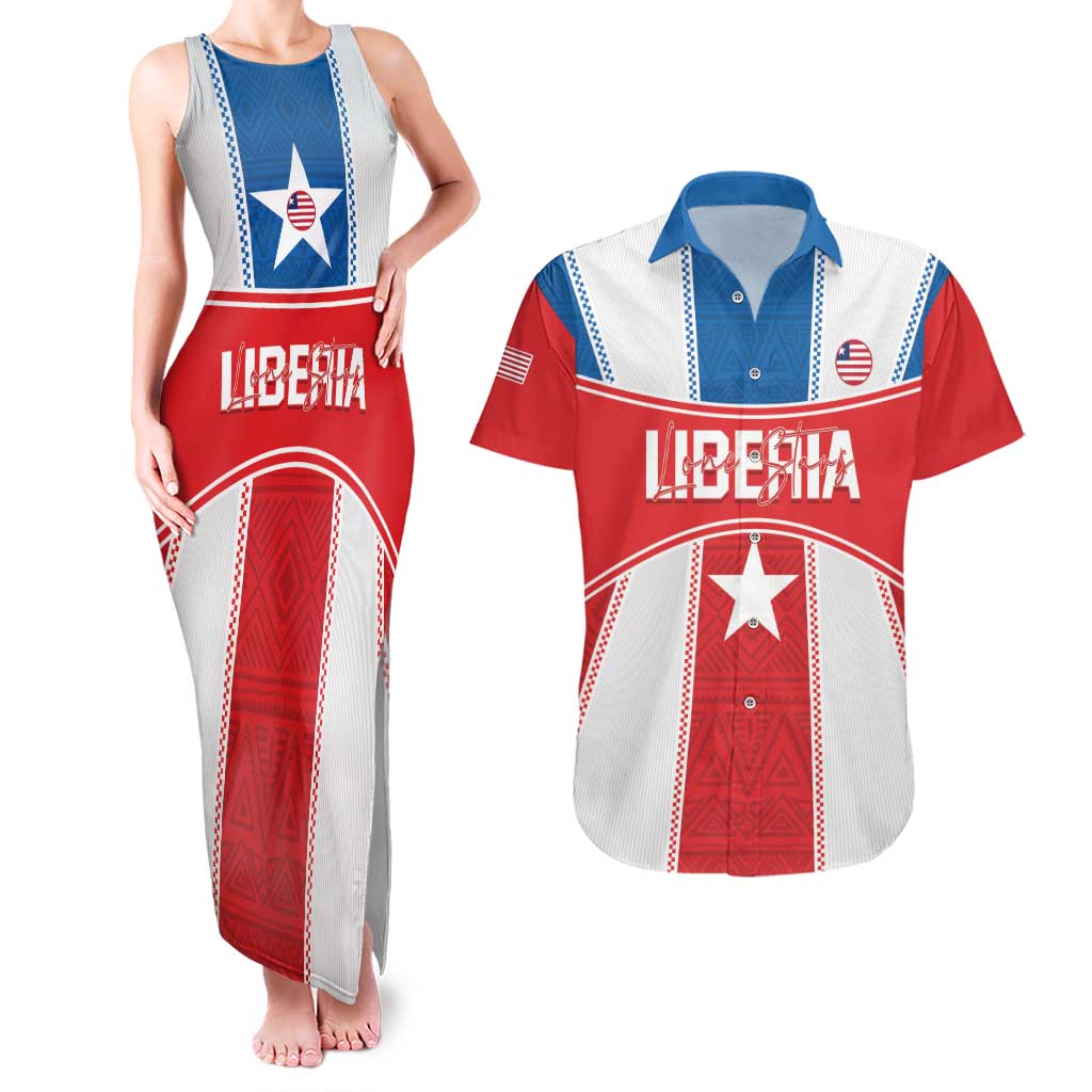 Custom Liberia Football Couples Matching Tank Maxi Dress and Hawaiian Shirt Go Lone Stars - Sporty Style - Wonder Print Shop