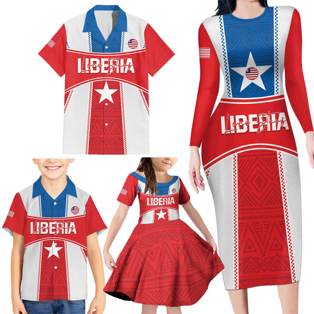 Custom Liberia Football Family Matching Long Sleeve Bodycon Dress and Hawaiian Shirt Go Lone Stars - Sporty Style - Wonder Print Shop