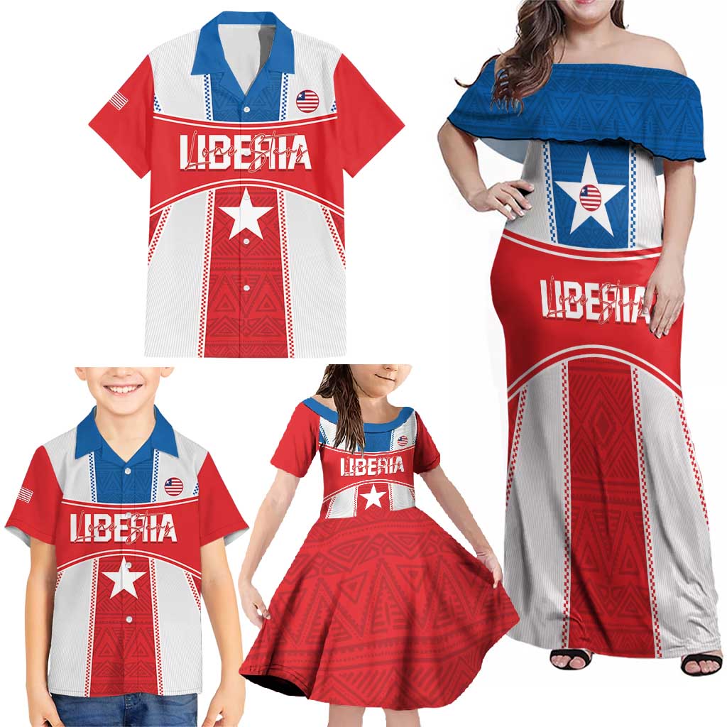 Custom Liberia Football Family Matching Off Shoulder Maxi Dress and Hawaiian Shirt Go Lone Stars - Sporty Style - Wonder Print Shop