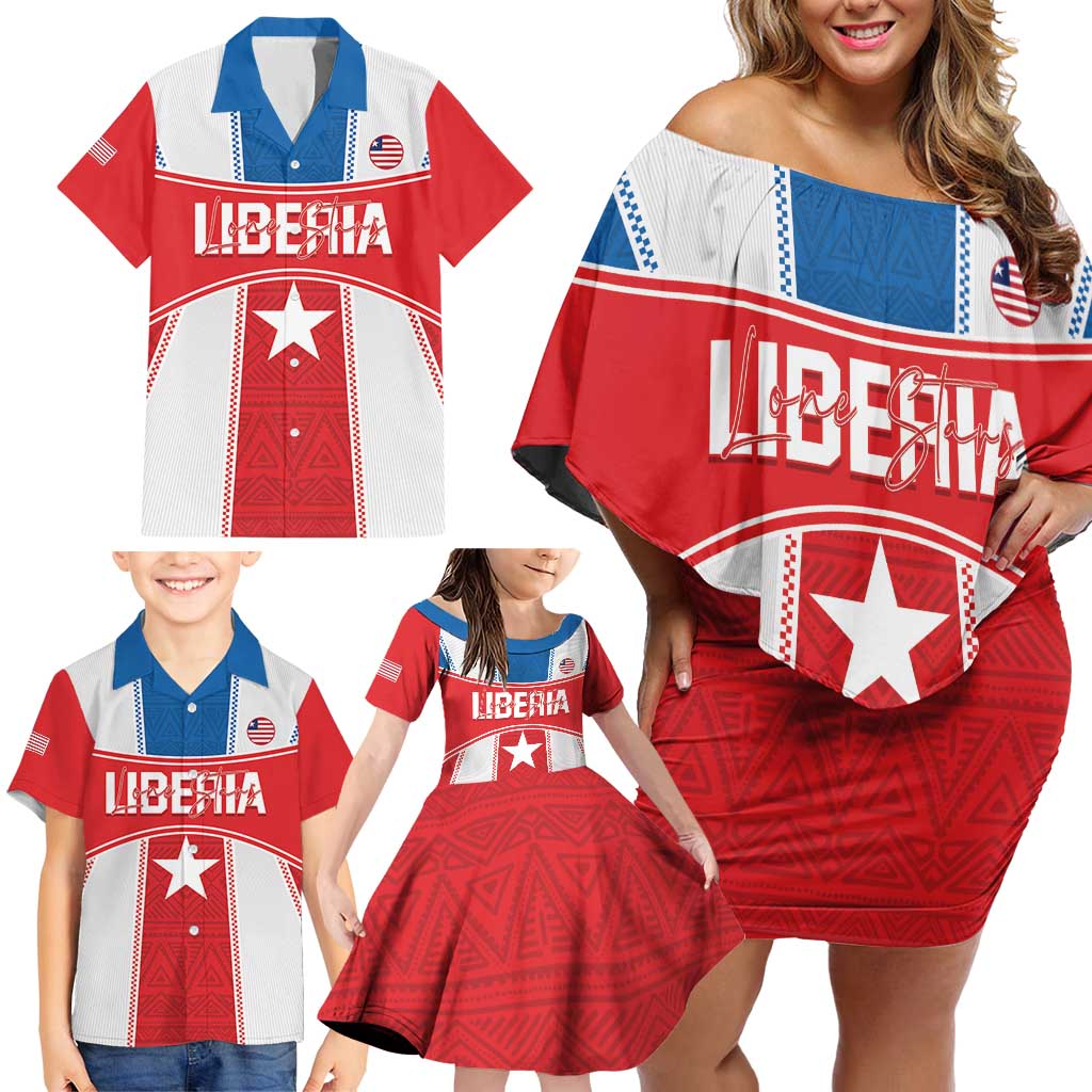 Custom Liberia Football Family Matching Off Shoulder Short Dress and Hawaiian Shirt Go Lone Stars - Sporty Style - Wonder Print Shop