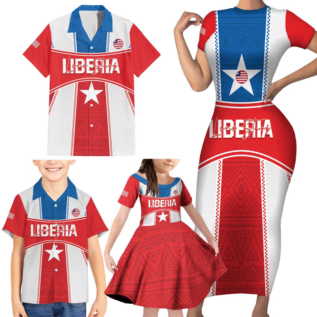 Custom Liberia Football Family Matching Short Sleeve Bodycon Dress and Hawaiian Shirt Go Lone Stars - Sporty Style