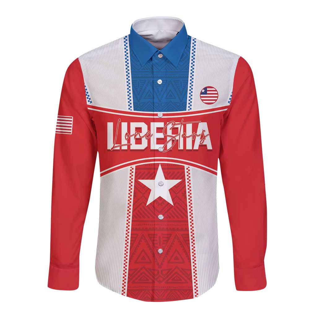 Custom Liberia Football Long Sleeve Button Shirt Go Lone Stars - Sporty Style - Wonder Print Shop