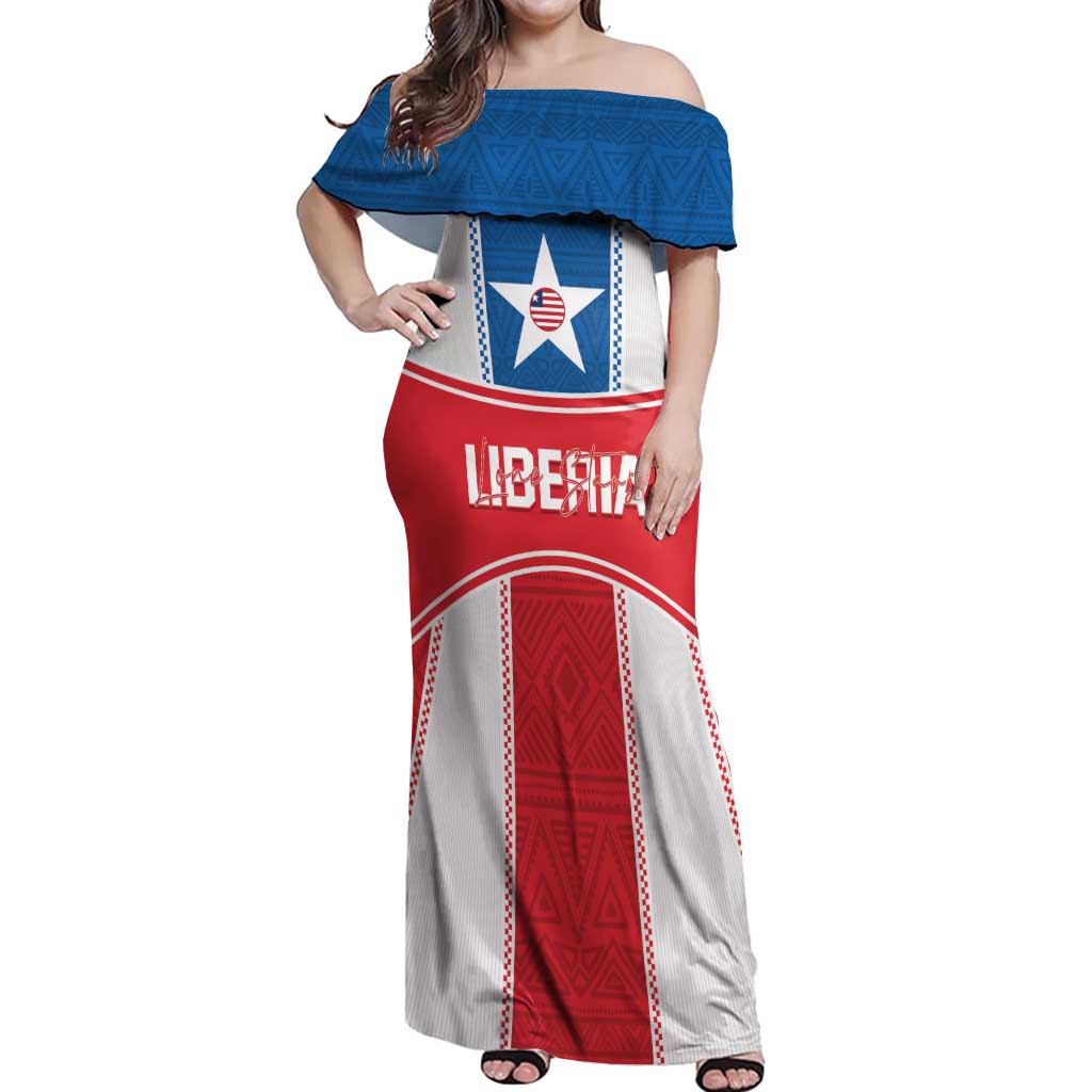 Custom Liberia Football Off Shoulder Maxi Dress Go Lone Stars - Sporty Style - Wonder Print Shop