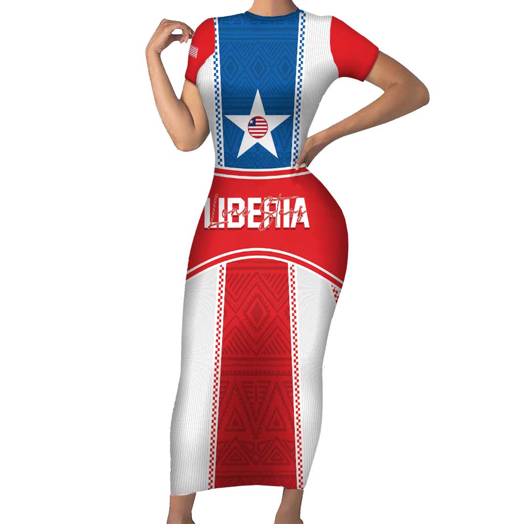 Custom Liberia Football Short Sleeve Bodycon Dress Go Lone Stars - Sporty Style - Wonder Print Shop