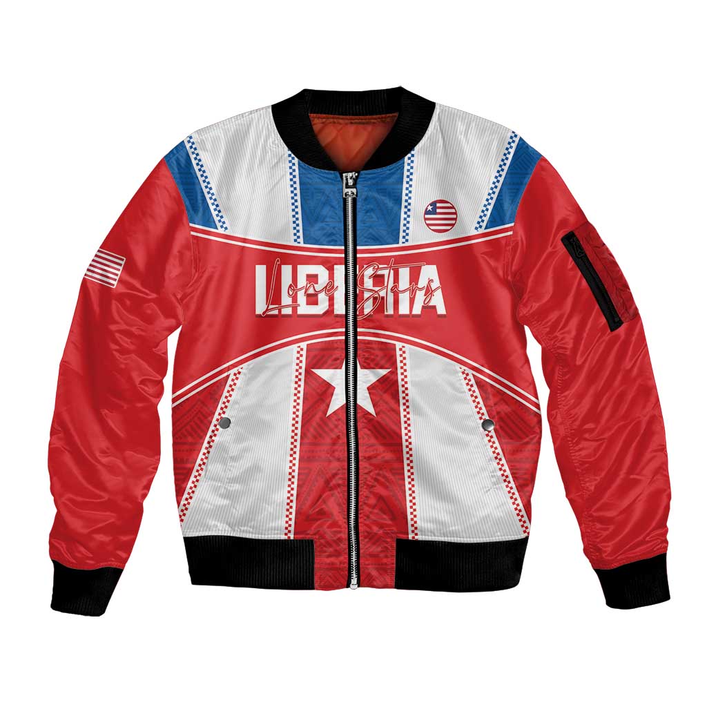 Custom Liberia Football Sleeve Zip Bomber Jacket Go Lone Stars - Sporty Style - Wonder Print Shop