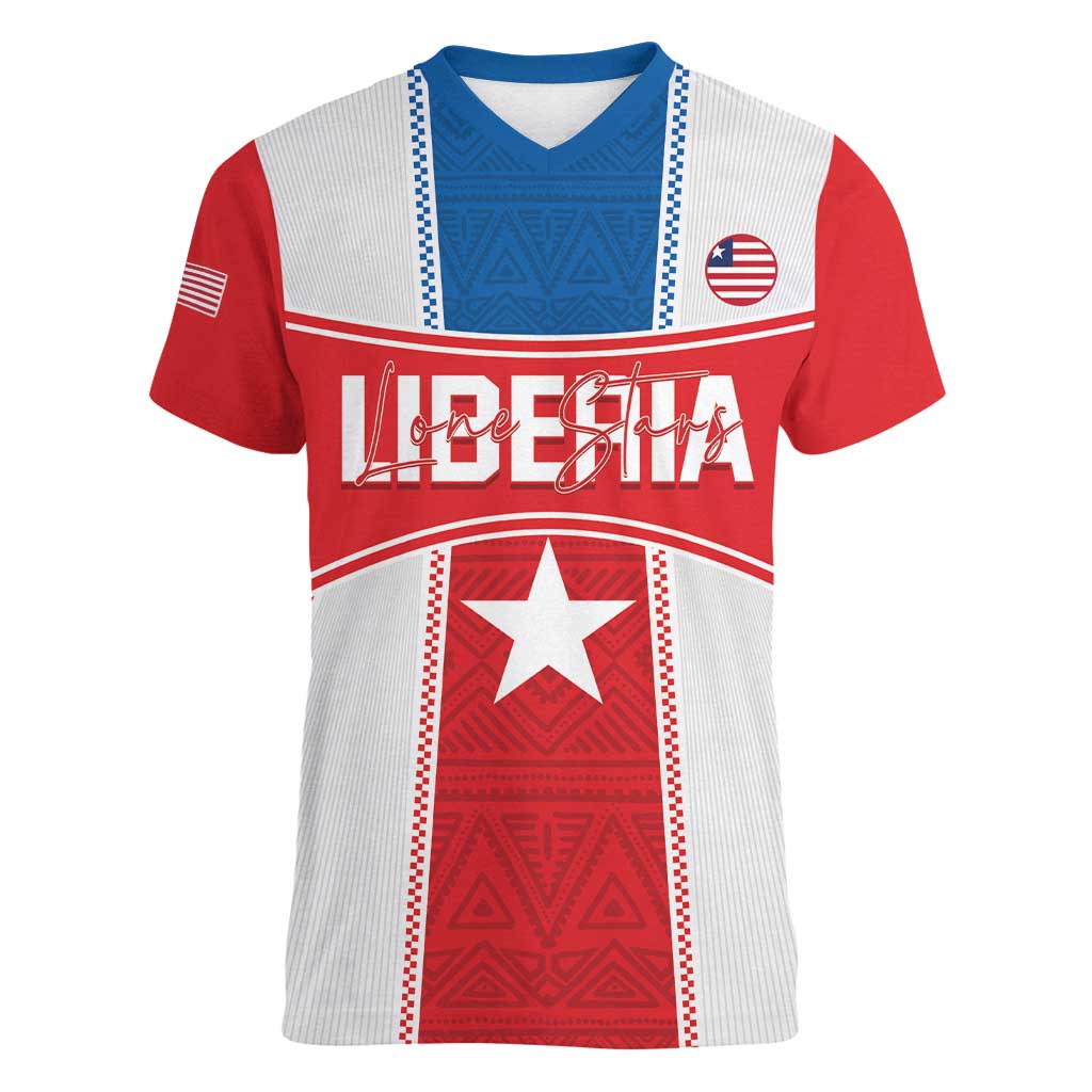 Custom Liberia Football Women V-Neck T-Shirt Go Lone Stars - Sporty Style - Wonder Print Shop