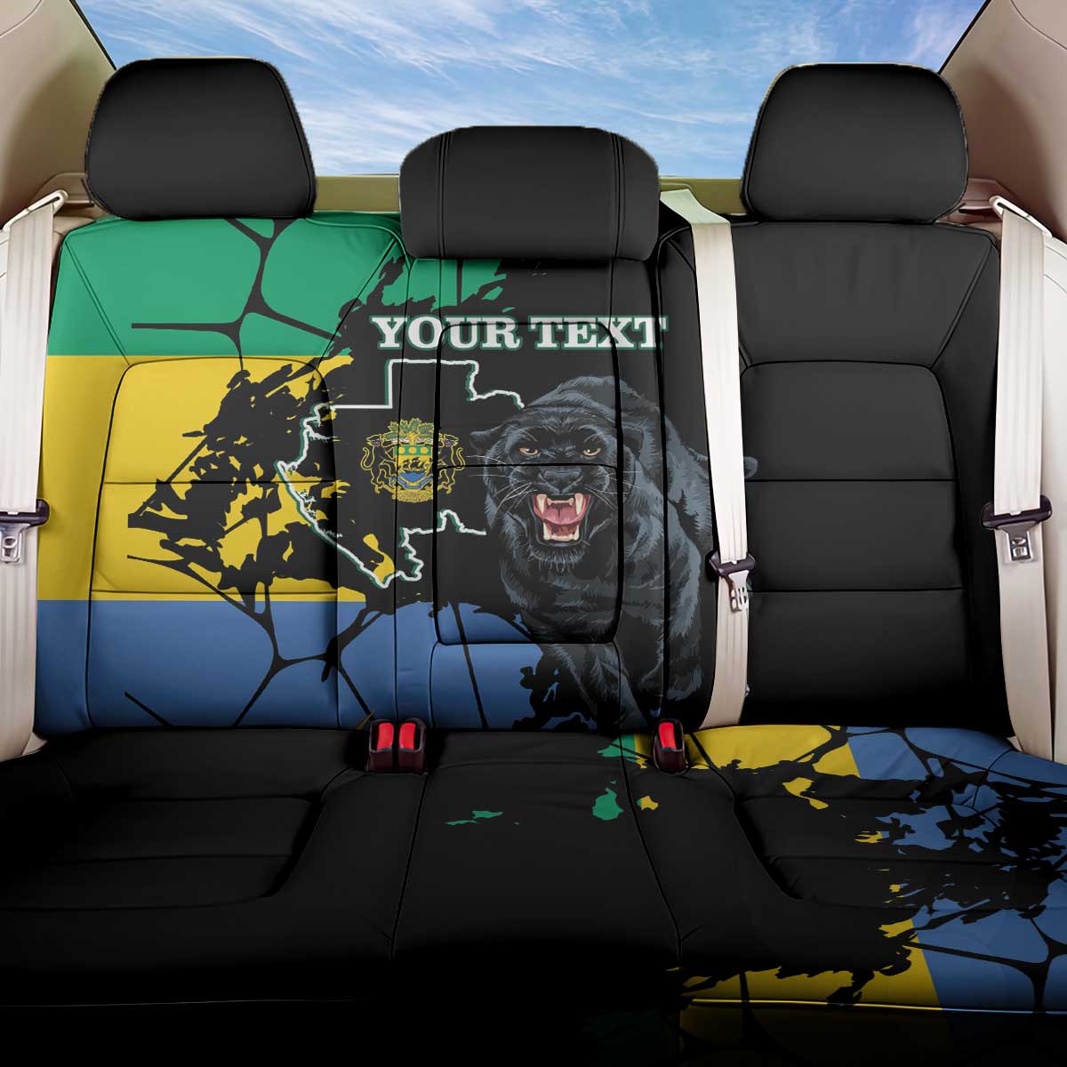 Personaliszd Gabon Back Car Seat Cover Gabonese Black Panther With Map - Wonder Print Shop